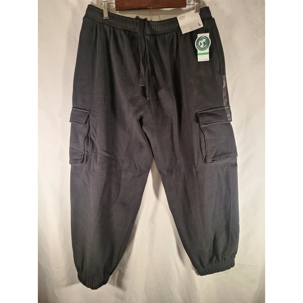 AERO JOGGER Men's Black Cargo Sweatpants Recycled Polyester‎ Size L